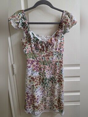 Maurices Floral Ruffle-Shoulder Mini Dress - Pink, Green & Purple